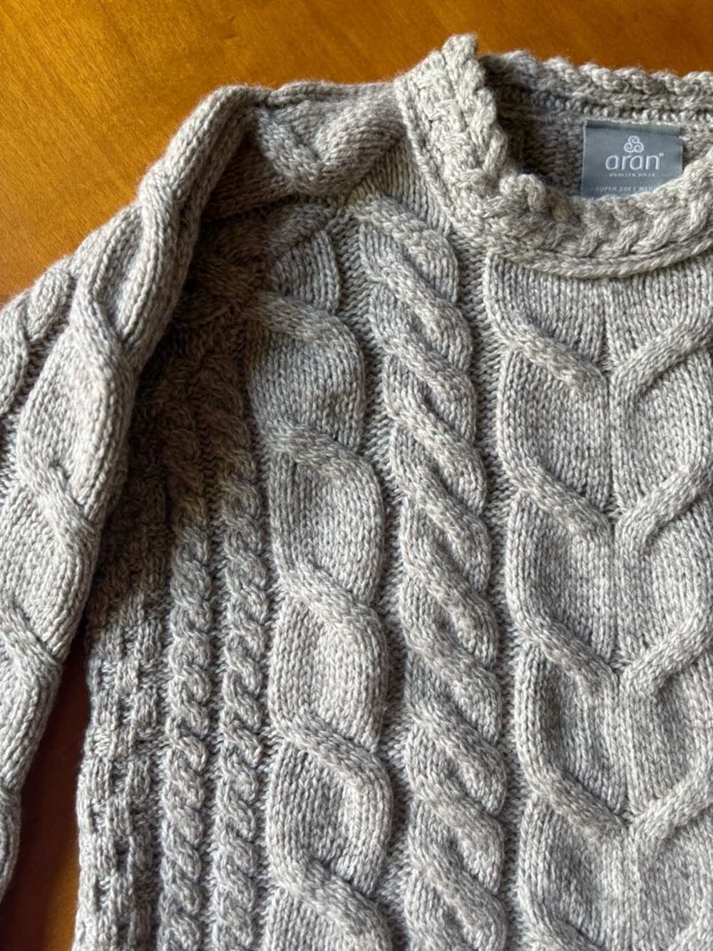 Aran Crafts Sweater Women Medium Gray Merino Wool Cable Knit Fisherman Ireland - Picture 8 of 11